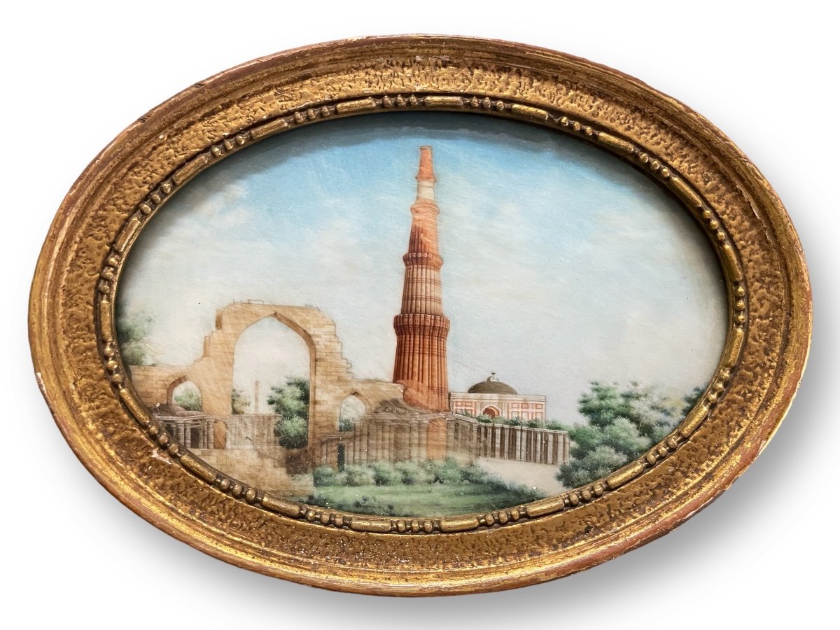 Miniature - View Of The Qutb Minar Delhi In India Late 19th